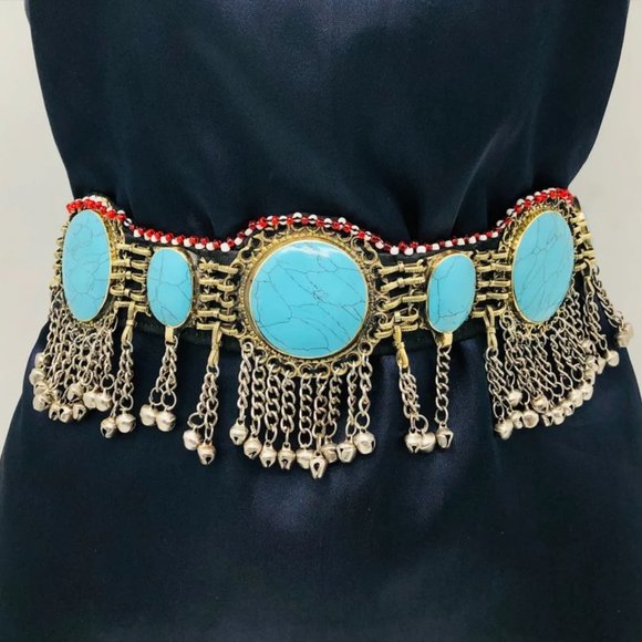 Afghan Kuchi Stones Belt With Silver Bells, Tribal Vintage Belt, Belly Dance main image 6